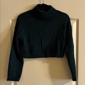 Express Dark Green Cropped Turtleneck Sweater